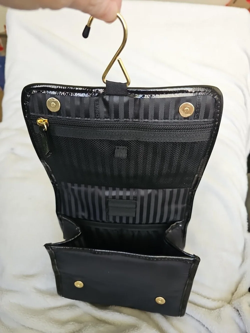 Victoria’s Secret Black Quilted Hanging Travel Toiletry Bag Organizer